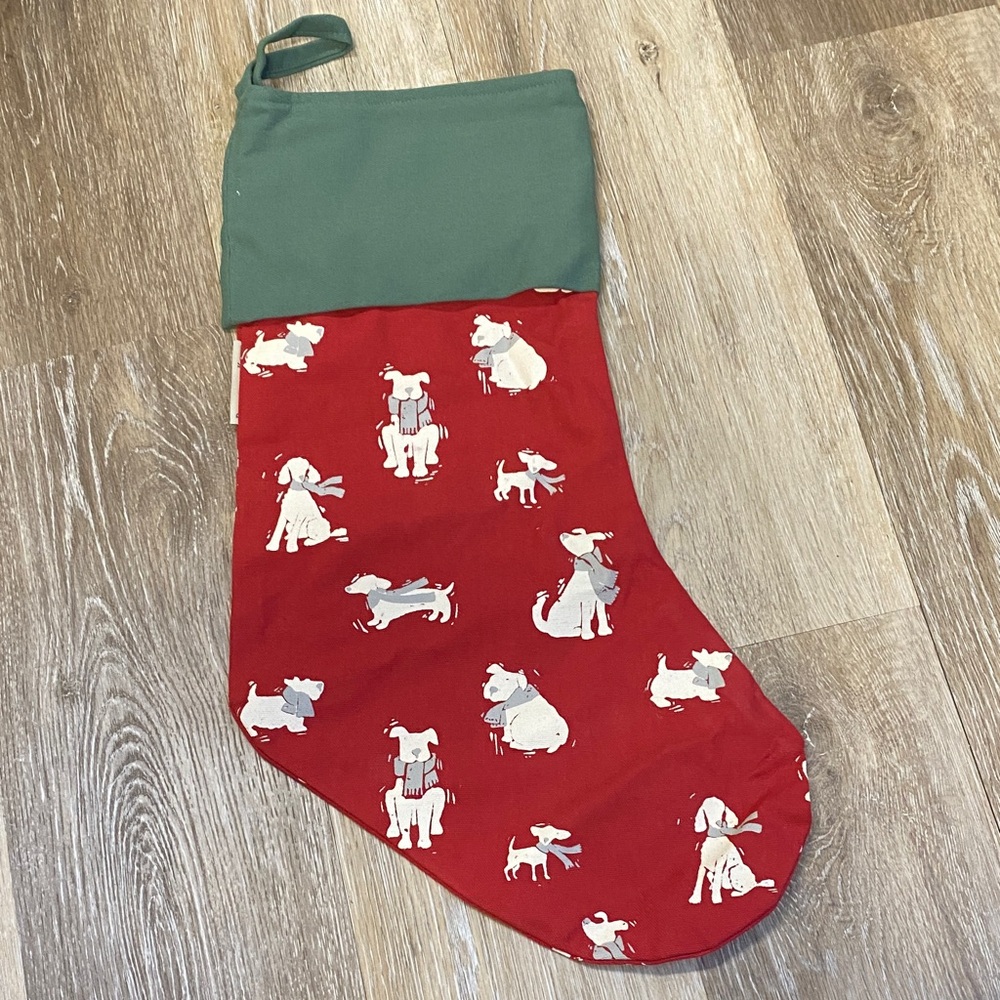 Red Christmas Stocking with Dog Print